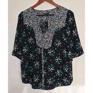 Ann Taylor Tunic Womens S Top 3/4 Sleeve Boho Floral Artsy Gypsy Cottagecore